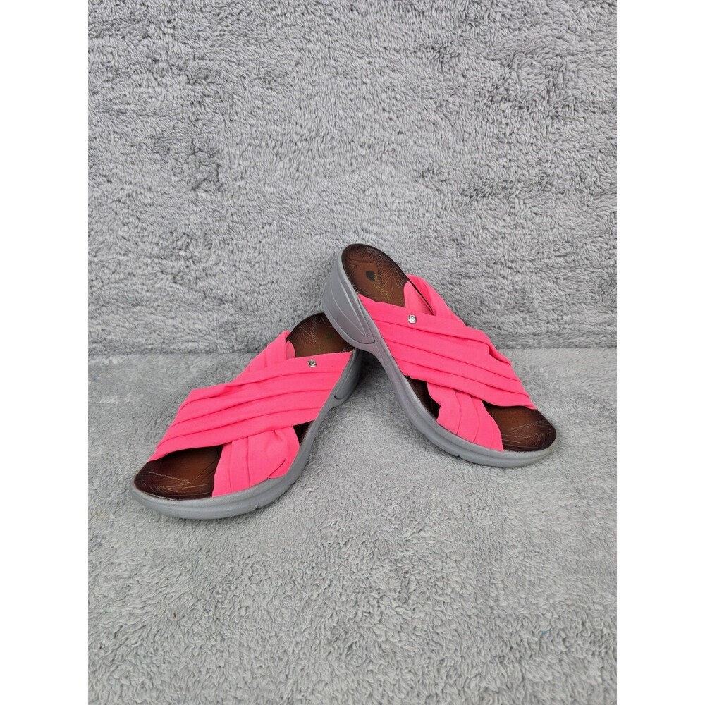 Bzees Sandals Shoes Womens Size 9.5 Pink Slide Wedge Stretch Comfort Casual
